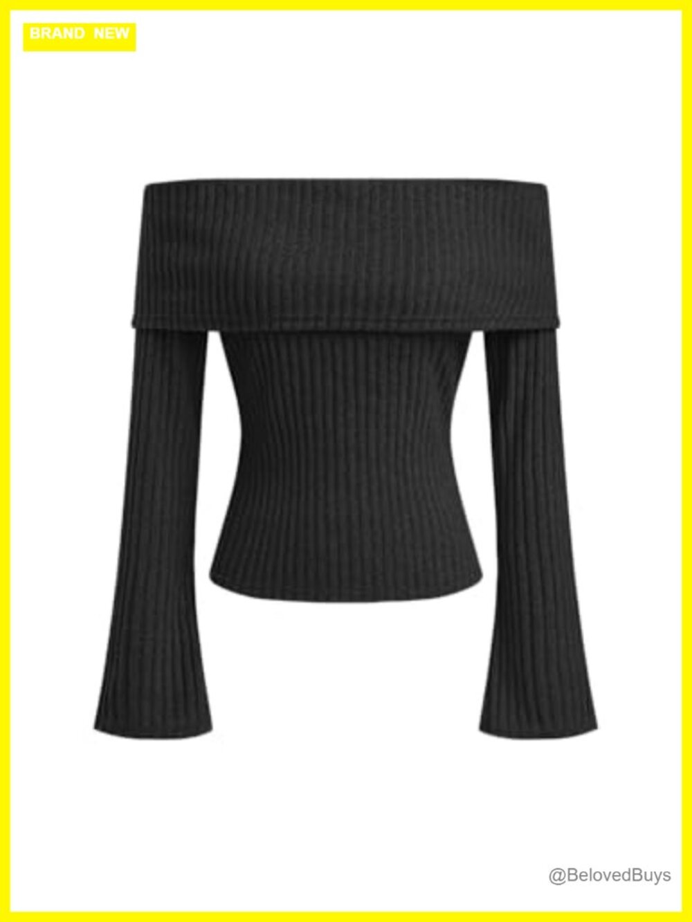 Off Shoulder Ribbed Knit Pullover Sweater Bell Sleeve Y2K Going Out Top